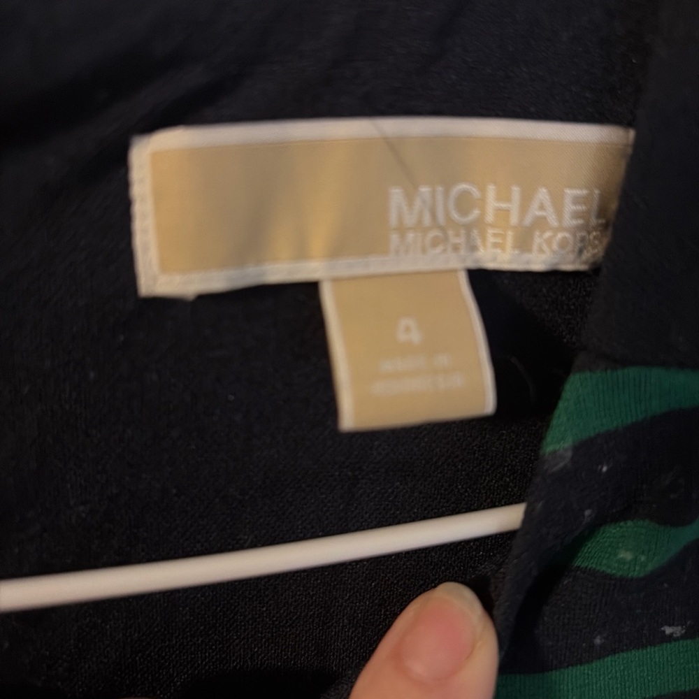 Michael Kors Navy dress green stripes relaxed fit short sleeve Size 4 - Picture 2 of 4